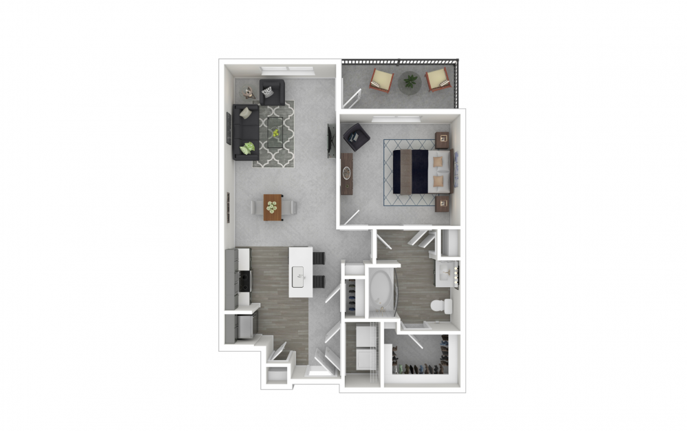A1 - 1 bedroom floorplan layout with 1 bath and 652 square feet.