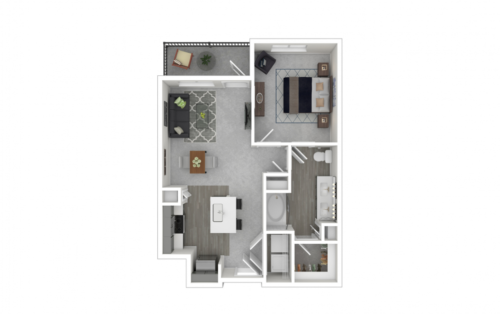 A2 - 1 bedroom floorplan layout with 1 bath and 719 to 780 square feet.