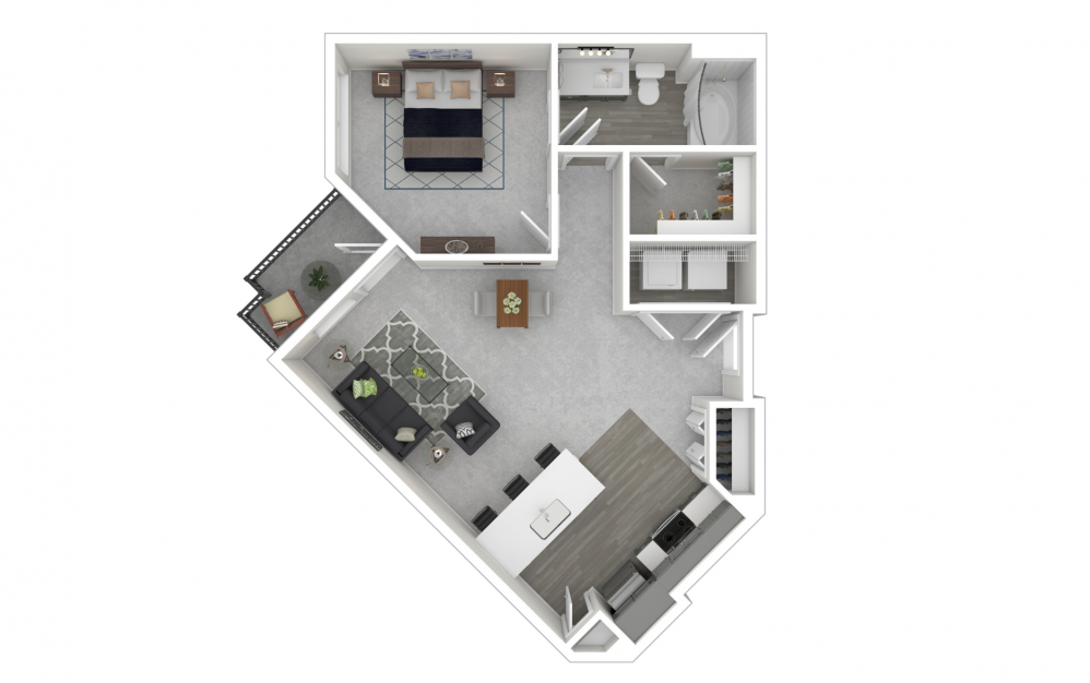 A3 - 1 bedroom floorplan layout with 1 bath and 722 to 823 square feet.