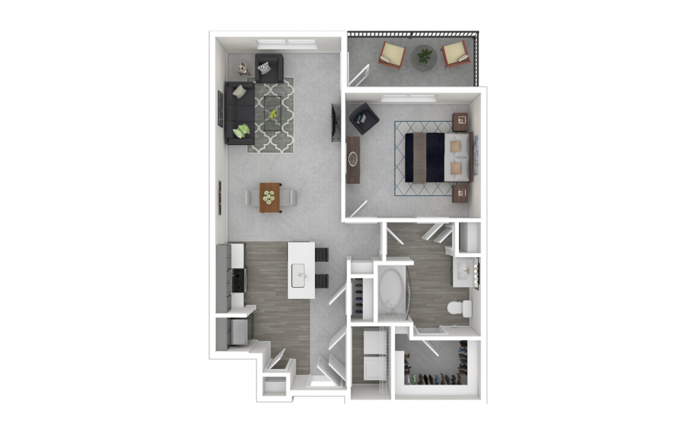 A5 - 1 bedroom floorplan layout with 1 bath and 720 square feet.