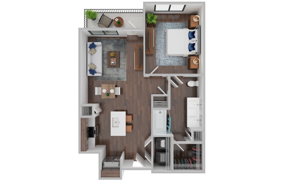A1B - 1 bedroom floorplan layout with 1 bathroom and 719 - 780 square feet