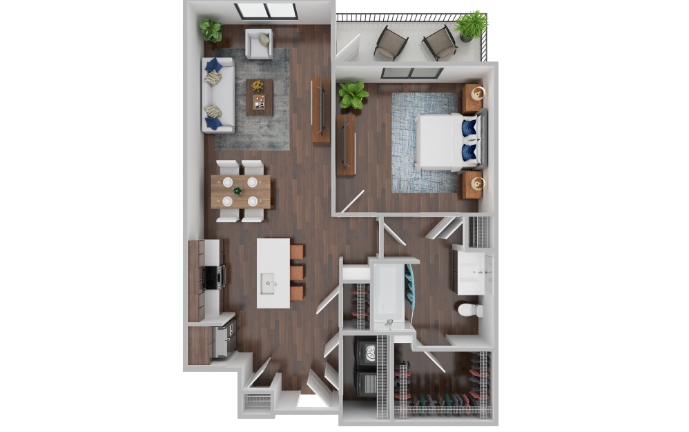 A1C - 1 bedroom floorplan layout with 1 bathroom and 720 square feet