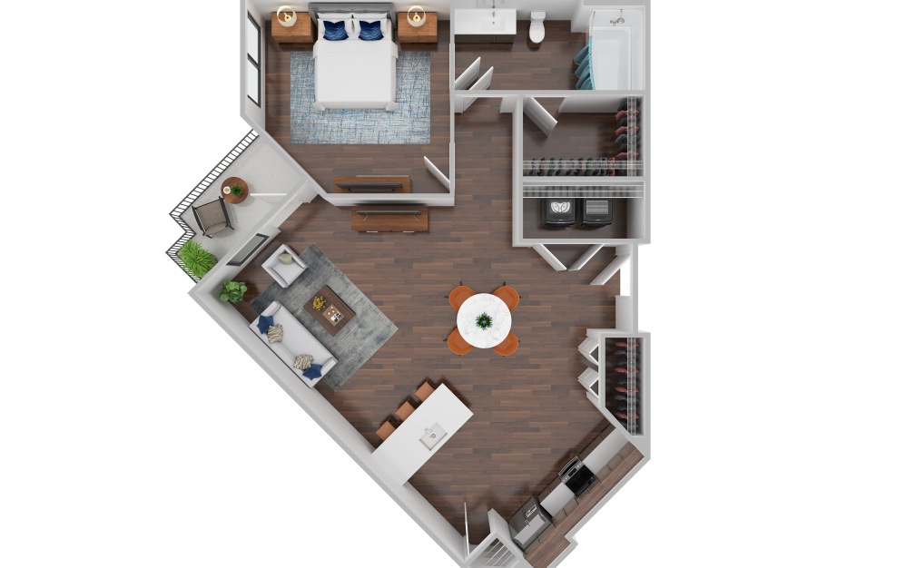 A1D - 1 bedroom floorplan layout with 1 bathroom and 722 - 823 square feet