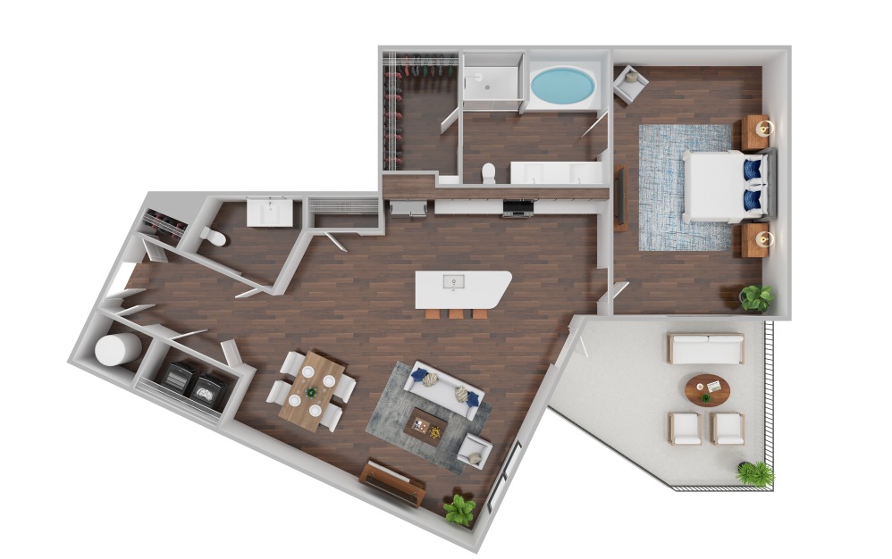A1E - 1 bedroom floorplan layout with 1 bathroom and 919 square feet
