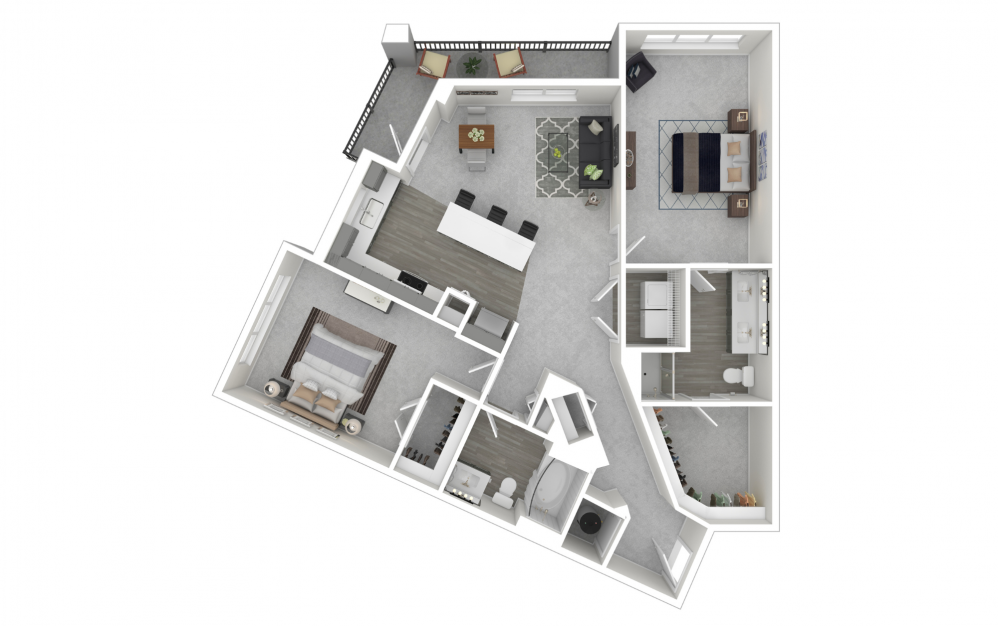 B2 - 2 bedroom floorplan layout with 2 baths and 1060 to 1127 square feet.
