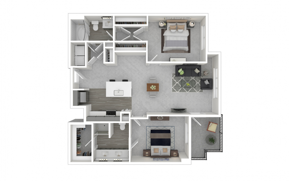 B5 - 2 bedroom floorplan layout with 2 baths and 1100 to 1146 square feet.