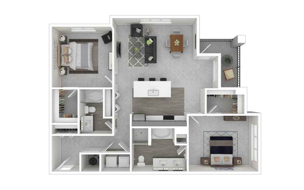 B7 - 2 bedroom floorplan layout with 2 bathrooms and 1148 - 1257 square feet