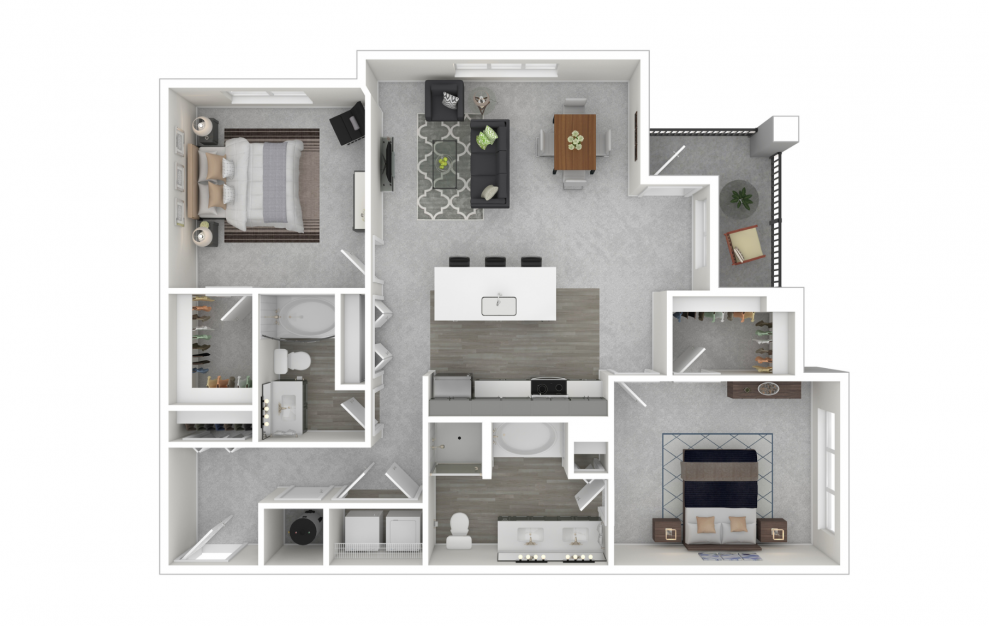 B7 - 2 bedroom floorplan layout with 2 baths and 1148 to 1257 square feet.