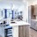 a kitchen with wooden cabinets