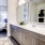 a bathroom with a large mirror