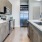 a kitchen with wooden cabinets